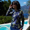 image:imageLands End Womens UPF 50 Rash Guard  Long Sleeve Chlorine Resistant Crew Neck MoistureWicking Beach Paddleboarding Petite and Plus SizesNavyWhite Blooms