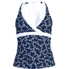 image:imageWomens Texture VNeck Halter Tankini Swimsuit TopNavyWhite Flowering Vine
