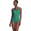image:imageLands End Womens Chlorine Resistant Soft Cup Tugless Sporty One Piece Swimsuit  UPF 50 Chlorine Resistant Soft Cup Bra Scoop Neck Lap Swimming Water Aerobics Plus and Long SizesGreenNavy Geo Floral