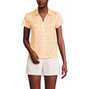 image:imageLands End Womens Linen Blend Short Sleeve Button Front Polo TopSweet Mango Palm Leaves