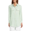 image:imageLands End Womens Linen Roll Sleeve Relaxed Tunic TopPale EmeraldLilac Stripe