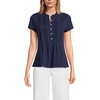 image:imageLands End Womens Short Sleeve Lightweight Jersey Button Pintuck TopDeep Sea Navy Pin Dot