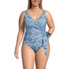image:imageLands End Womens Side Tie Wrap SwimsuitLake BlueEgret Geo Floral