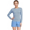 image:imageLands End Womens UPF 50 Rash Guard  Long Sleeve Chlorine Resistant Crew Neck MoistureWicking Beach Paddleboarding Petite and Plus SizesLake Blue Geo Floral