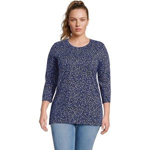 image:imageLands End Womens 34 Sleeve Supima Cotton Crewneck TunicClear BlueNavy Ditsy Floral