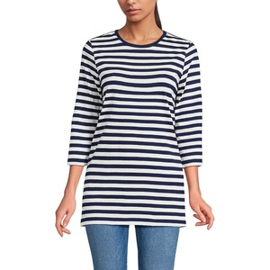 image:imageLands End Womens 34 Sleeve Supima Cotton Crewneck TunicDeep Sea Navy Even Stripe