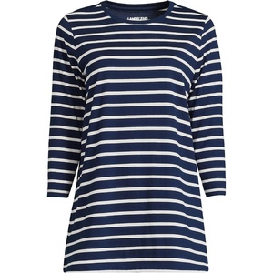image:imageLands End Womens 34 Sleeve Supima Cotton Crewneck TunicDeep SeaIvory Breton Stripe