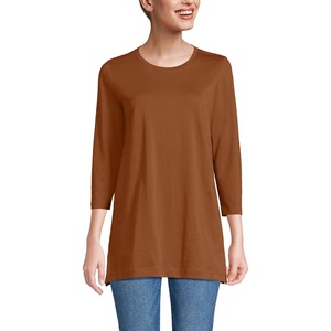 image:imageLands End Womens 34 Sleeve Supima Cotton Crewneck TunicRich Ginger Brown