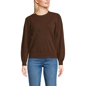 image:imageLands End Womens Cashmere Puff Sleeve Crew Neck SweaterDark Carob Heather