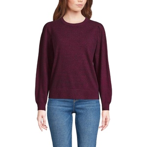 image:imageLands End Womens Cashmere Puff Sleeve Crew Neck SweaterLight Raspberry Sorbet Heather