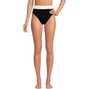 image:imageLands End Womens Chlorine Resistant Reversible Ultra High Leg High Waisted Bikini Swim BottomsBlackEgret Floral Shadow