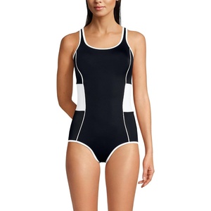 image:imageLands End Womens Chlorine Resistant Soft Cup Tugless Sporty One Piece Swimsuit  UPF 50 Chlorine Resistant Soft Cup Bra Scoop Neck Lap Swimming Water Aerobics Plus and Long SizesBlackWhite