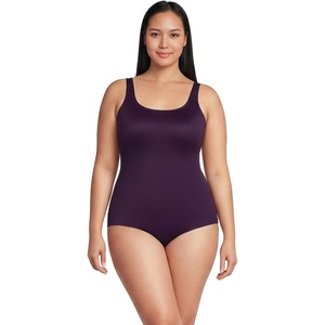 image:imageLands End Womens Chlorine Resistant Soft Cup Tugless Sporty One Piece Swimsuit  UPF 50 Chlorine Resistant Soft Cup Bra Scoop Neck Lap Swimming Water Aerobics Plus and Long SizesBlackberry