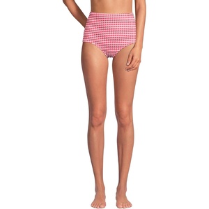 image:imageLands End Womens Chlorine Resistant Tummy Control Tugless High Waisted Bikini Swim BottomsRouge PinkWhite Gingham