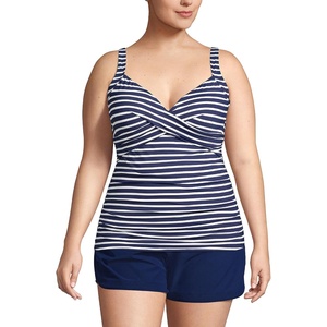 image:imageLands End Womens Chlorine Resistant Wrap Tankini Swimsuit TopDeep SeaWhite Media Stripe