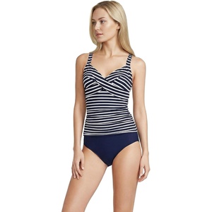 image:imageLands End Womens Chlorine Resistant Wrap Tankini Swimsuit TopDeep SeaWhite Media Stripes