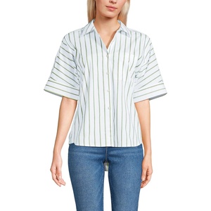 image:imageLands End Womens Cooling Elbow Sleeve Button Front ShirtWinter Pear Twin Stripe