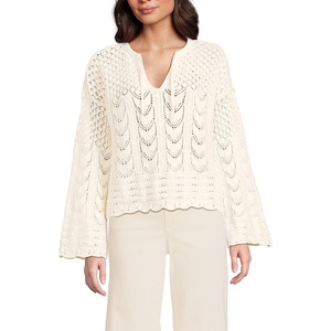 image:imageLands End Womens Cotton Boucle Pointelle Notch Neck SweaterFresh Ivory