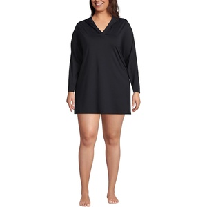 image:imageLands End Womens Cotton Jersey Long Sleeve Hooded Swim Coverup DressBlack