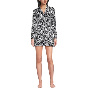 image:imageLands End Womens Cotton Jersey Long Sleeve Hooded Swim Coverup DressBlackWhite Vine Floral