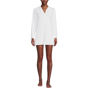 image:imageLands End Womens Cotton Jersey Long Sleeve Hooded Swim Coverup DressWhite