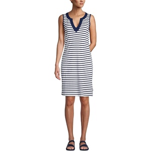 image:imageLands End Womens Cotton Jersey Sleeveless Swim Coverup DressWhiteDeep Sea Stripe