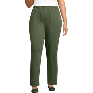 image:imageLands End Womens Cotton Knit Pull On Pants  High Rise Cotton Interlock Full Elastic Waist Side Pockets Relaxed Wide Leg Travel Petite and PlusEstate Green