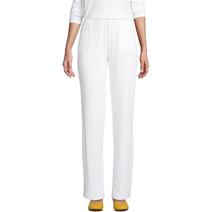 image:imageLands End Womens Cotton Knit Pull On Pants  High Rise Cotton Interlock Full Elastic Waist Side Pockets Relaxed Wide Leg Travel Petite and PlusWhite