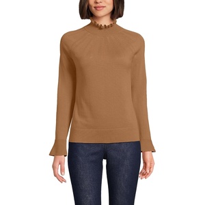 image:imageLands End Womens Cotton Pointelle Turtleneck SweaterCanyon Camel