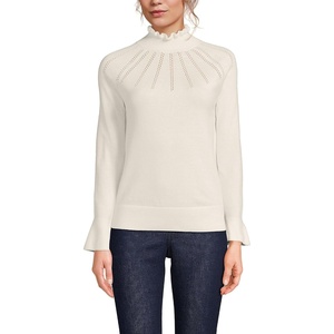 image:imageLands End Womens Cotton Pointelle Turtleneck SweaterFresh Ivory
