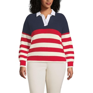 image:imageLands End Womens Cotton Rugby SweaterRedIvory American Flag