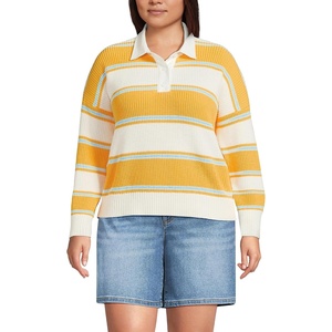 image:imageLands End Womens Cotton Rugby SweaterSunkissed Yellow Stripes
