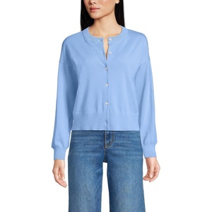 image:imageLands End Womens Cropped Fine Gauge Crew Neck Cardigan SweaterClear Blue Sky