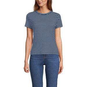 image:imageLands End Womens Drapey Rib Fitted Short Sleeve Mini TShirtDeep Sea NavyIvory Stripe