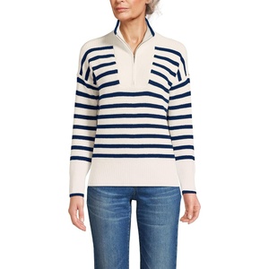 image:imageLands End Womens Drifter Cotton Quarter Zip Pullover SweaterIvoryNavy Stripe