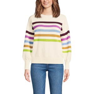 image:imageLands End Womens Drifter Jersey Crewneck SweaterIvory Placed Multi Stripe