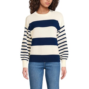 image:imageLands End Womens Drifter Jersey Crewneck SweaterNavyFresh Ivory Wide Stripe