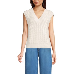 image:imageLands End Womens Drifter Modern Cable V Neck Vest SweaterFresh Ivory
