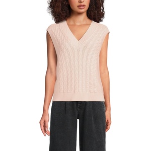 image:imageLands End Womens Drifter Modern Cable V Neck Vest SweaterPink Opal