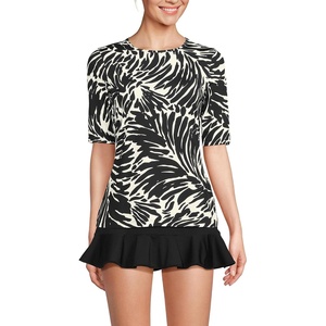 image:imageLands End Womens Elbow Sleeve Rash GuardBlackEgret White Leaf Scroll