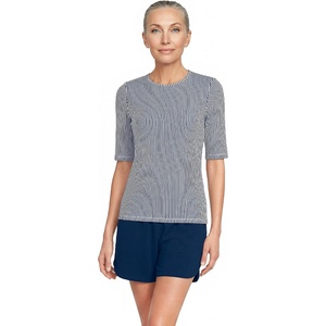 image:imageLands End Womens Elbow Sleeve Rash GuardDeep Sea Navy Mini Stripe