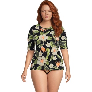 image:imageLands End Womens Elbow Sleeve Rash GuardHibiscus FloralBlack