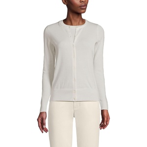image:imageLands End Womens Fine Gauge Cotton Cardigan SweaterIvory