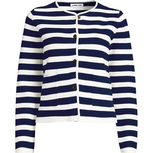 image:imageLands End Womens Fine Gauge Cotton Milano Blazer SweaterDeep SeaIvory Stripe