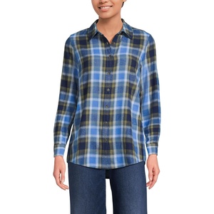 image:imageLands End Womens Flannel Boyfriend Fit Long Sleeve ShirtBlue Vintage Plaid