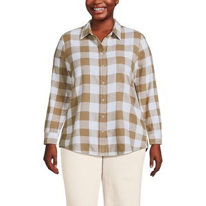 image:imageLands End Womens Flannel Boyfriend Fit Long Sleeve ShirtRich Camel Buffalo Check