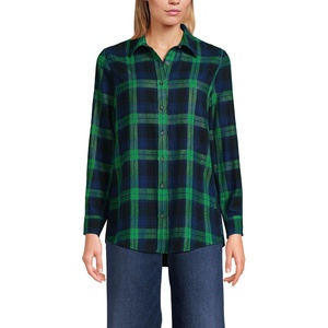 image:imageLands End Womens Flannel Boyfriend Fit Long Sleeve ShirtRich CloverNavy Plaid