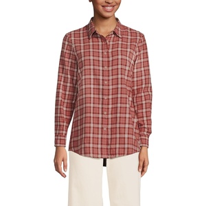 image:imageLands End Womens Flannel Boyfriend Fit Long Sleeve ShirtSea Coral Small Plaid