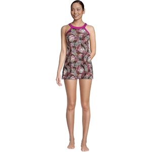 image:imageLands End Womens High Neck Swim Dress  High Rise CottonRich Stretch Knit PullOn Casual Trousers Work Travel Lounge Petite and Plus SizesBlack Multi Palm