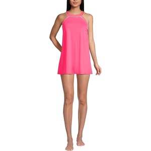 image:imageLands End Womens High Neck Swim Dress  High Rise CottonRich Stretch Knit PullOn Casual Trousers Work Travel Lounge Petite and Plus SizesRouge PinkWood Lily
